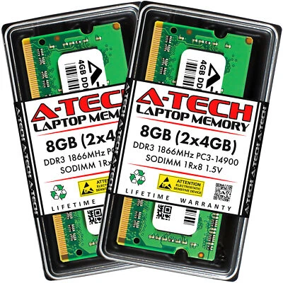 A-Tech 8GB Kit 2x 4GB PC3L-14900 SO-DIMM DDR3 1866 1Rx8 1.35V Laptop Memory RAM - Image 1 of 4