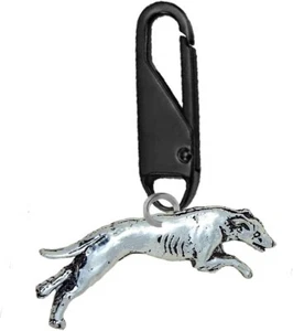 D19 Greyhound Dog charm on a BLACK SNAP Detachable Zipper Pulls for Bags, Coats - Picture 1 of 4