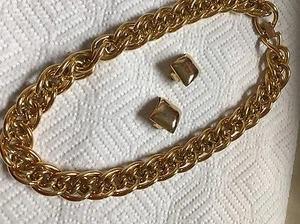 Vintage Napier Link Necklace Gold tone Runway Choker Heavy Weight Earrings - Picture 1 of 2