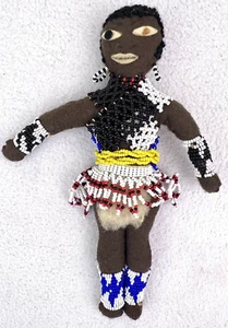 Vintage African Handmade Doll Beaded Fabric 4” x 1” x 7 1/4” Wall Hanging Flaw - Picture 1 of 15