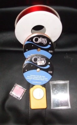 3 ROLLS RED PINK & BROWN RIBBON ORNAMENT STAMP WITH BLACK PINK INK new $48 VALUE - Image 1 of 3