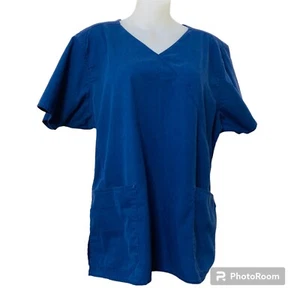 Carhart Scrub Top Womens 2XL Mock Wrap V Neck Short Sleeve 2 Pockets Navy C10201 - Picture 1 of 7