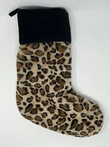 Pottery Barn Leopard Cheetah Faux Fur Velvet Christmas Stocking_New With Tag - Picture 1 of 10