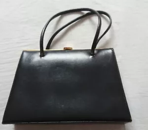 Vintage schwarze Leder Maid Marion edle Handtasche mit Top Verschluss guter Zustand - Bild 1 von 12