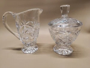3 Stck. Vintage American Brilliant Eleanor Schliff Kristall Milchkännchen Deckel Zucker Set - Bild 1 von 11