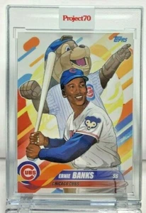 2021 Topps PROJECT 70 card #48 - 2018 Ernie Banks CUBS by Quiccs - SP /4195 - Imagen 1 de 3