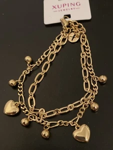 Xuping Armband Herz Charms XP Schmuck Elegant Damen Gold 6,5”-8” Verstellbar - Bild 1 von 5