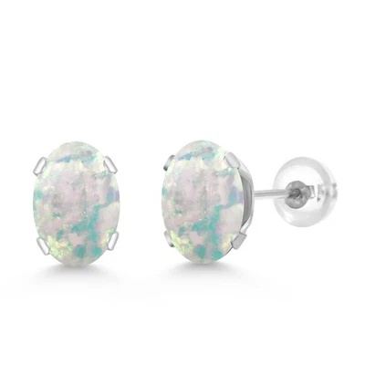 Aretes de moissanita blanca de oro blanco de 14K para mujer (1,80 Cttw, ovalados 7X5MM) Foto 1 de 3