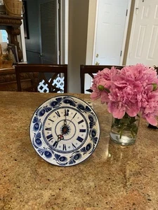 Vtg. Russian GZHL Porcelain Handmade Wall Clock Blue & White Battery W/Box - Picture 1 of 6