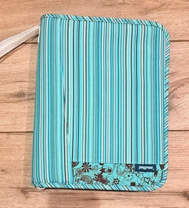 Seltene Jansport 3-Ring Mappe Notizbuch Reißverschluss Organizer blau gestreift Blumen - Bild 1 von 6