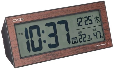 RHYTHM CITIZEN Alarm Clock Radio Clock with Temperature and Hygrometer Brown - Image 1 of 3