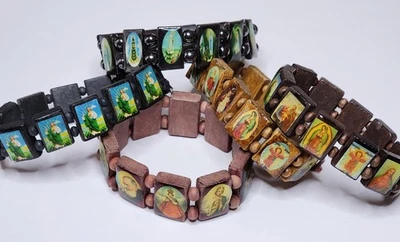 Lote de 5 brazaletes elásticos de hematita de madera religiosa cuadros santos Jesús Foto 1 de 4