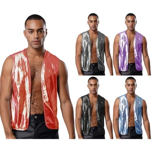 Herren Hipster Metallic Weste Ärmellos Cowboy Jacket Tanktop Vorne Offen Outfit - Picture 1 of 59