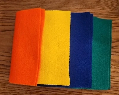 LOTE de 8 piezas de tela de fieltro 9"x53/4" - azul - verde - amarillo - naranja ARTESANÍA  Foto 1 de 3