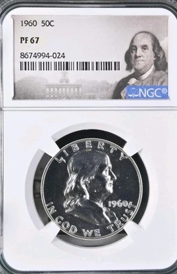 1960 Proof Franklin 50¢ NGC PF 67 Bx 15 - Image 1 of 2