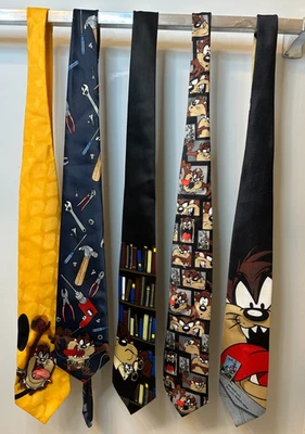 Corbatas de seda y poliéster vintage años 90 Looney Tunes Taz Tasmanian Devil - Lote de 5  Foto 1 de 2