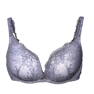 34D Victoria's Secret Bra Padded Push Up Plunge Gray Lace Underwire Gem Sparkle - Picture 1 of 7