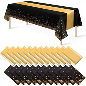 24pack Disposable Plastic Tablecloths And Satin Table Runner Set Black Gold Dot - Picture 1 of 7