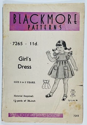 1940's Vintage Sewing Pattern Blackmore 7265 Girls Dress Size 3 to 5 years - Image 1 of 3