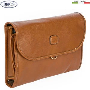 BRIC'S LIFE PELLE brown leather Necessaire for travel purse beauty-case Tri-fold - Picture 1 of 6