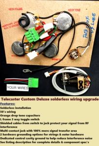 FAO/ Telecaster Custom Deluxe Solderless Wiring Harness +500k 10% pots+ Shielded - Picture 1 of 9