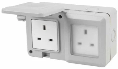 Outdoor Mains 13A 2 Gang Double Socket IP55 Weatherproof 250V Patio Shed Garage - Image 1 of 4