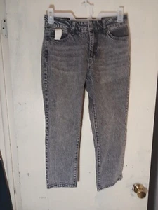 Time Tru Straight Crop Jeans Pants Women Size 10 High Rise Acid Wash Grey - Picture 1 of 3