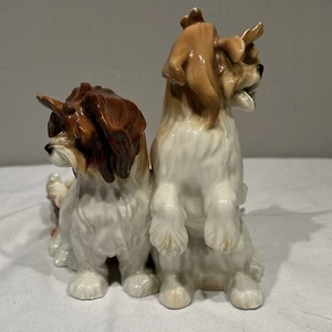Antique Karl Ens Porcelain Tan Brown White Lhasa Apso Dogs Figurine Germany - Picture 1 of 13
