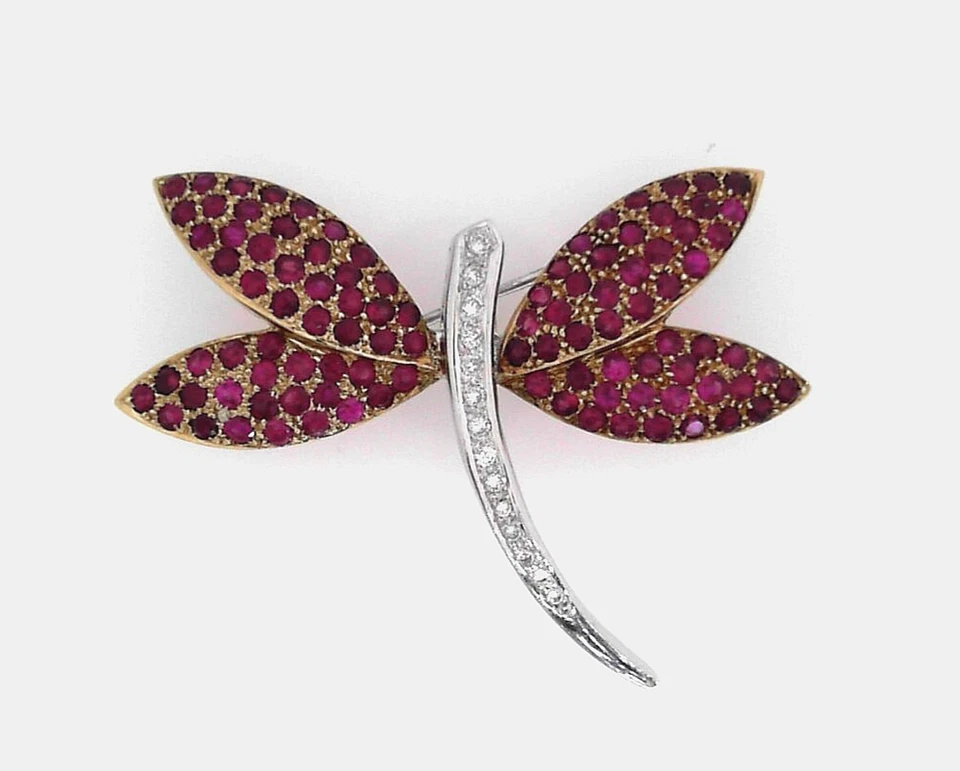 PIN LIBÉLULA DIAMANTE Y RUBÍ 18KT DOS TONOS DAMAS Foto 1 de 2
