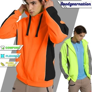 Hi Vis Jumper Hoodie Work Fleece Sweatshirt Orange Yellow Mens Ladies Sizes - Picture 1 of 16