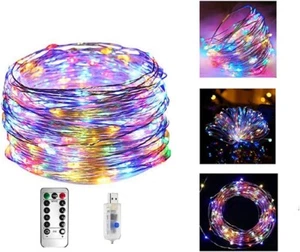 Fairy String Lights, 33Ft 100 LED Waterproof 1 Color Changing 4 Light Mode RGB - Picture 1 of 6