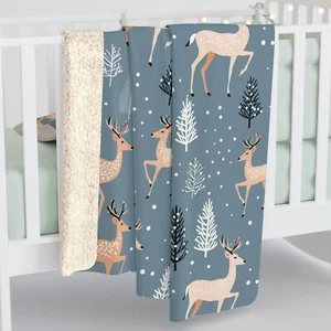Nordic Deer Pattern, Scandinavian Christmas Home Decor, Cozy Fleece Blanket - Picture 1 of 9