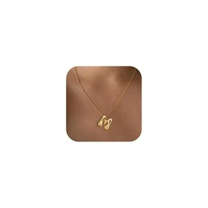 Gold Bubble Letter Necklace for Women Dainty 14K Gold Plated Balloon Initial ... - Picture 1 of 9