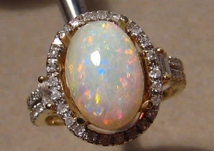 Anillo de diamantes y ópalo blanco de 3,0 quilates, oro amarillo sólido de 14 k - Imagen 1 de 7