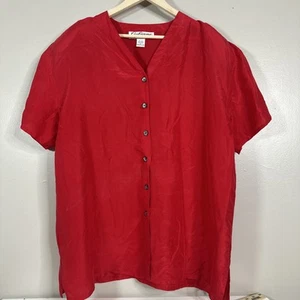 Vintage Gabiano Red Silk shirt Shoulder Pad Button-up Shirt Women's 1X 90’s - Picture 1 of 9