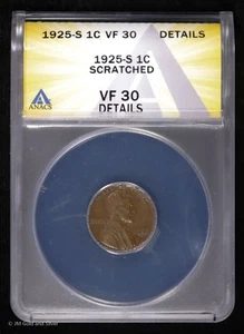 1925-S 1C Lincoln Wheat Cent ANACS VF 30 Details - Picture 1 of 3