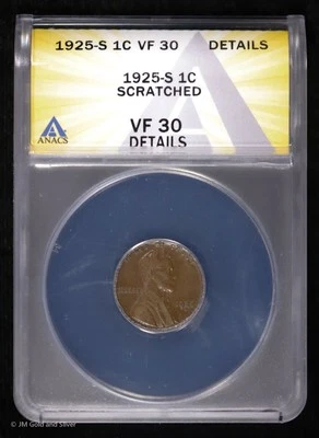 1925-S 1C Lincoln Wheat Cent ANACS VF 30 Details - Image 1 of 3