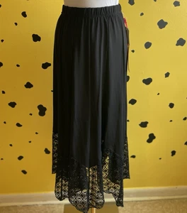 Ruby Rd Black Midi Skirt M NWT Boho Lace Hem Cottagecore Fairy Grunge Whitchy - Picture 1 of 8