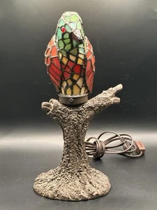 VTG RARE Tiffany Style Stained Glass Parrot On Branch Lamp Multi Color WORKS! - Picture 1 of 8
