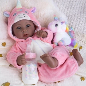 17 Inch Black Baby Dolls Realistic Black Doll with Light Weighted Soft Body &... - Foto 1 di 8