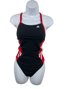 Adidas Black Red One Piece Swimsuit Size 34 Performance Swimwear Open Back NWOT - Picture 1 of 13