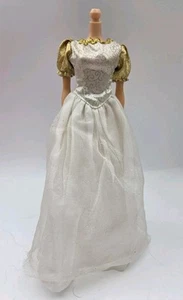 VINTAGE BARBIE Clone WHITE AND GOLD DRESS wedding long - Picture 1 of 12