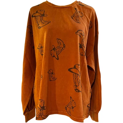 Caballete Western Mujer Vaquero Sombrero y Botas Manga Larga Camisa Naranja Quemado Talla L Nuevo Con Etiquetas Foto 1 de 4