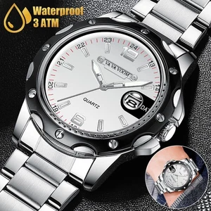 Herrenuhr Klassisch Business Edelstahl Quarz Leuchtend Wasserdicht Armbanduhr - Picture 1 of 12