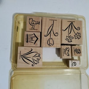 Stampin' Up! Juego parcial de 8 sellos de goma montados en madera Simply Spring - Imagen 1 de 7