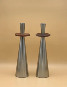 2er Set Royal Holland Kerzenständer Zinn & Holz KMD Tiel VINTAGE - Bild 1 von 8