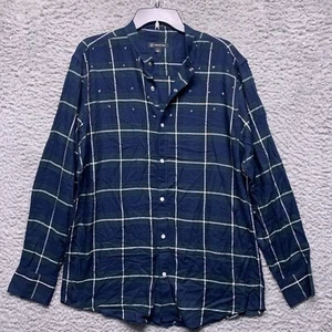 INC Shirt Mens L Large Blue Plaid Star Studded Pearl Snap Casual LS - Picture 1 of 6