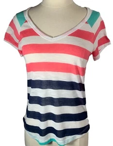 Women’s Top Timing Size M Striped V-necked Short Sleeves - Picture 1 of 5