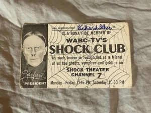 WABC-TV Zacherle Shock Club Membership Card ORIGINAL OG 1960's Vintage Horror - Picture 1 of 2