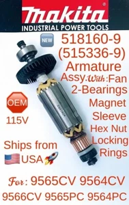 MAKITA 518160-9 (515336-9) OEM Armature Assy. for 9565CV 9564CV 9563CV 9565PC AG - Picture 1 of 2